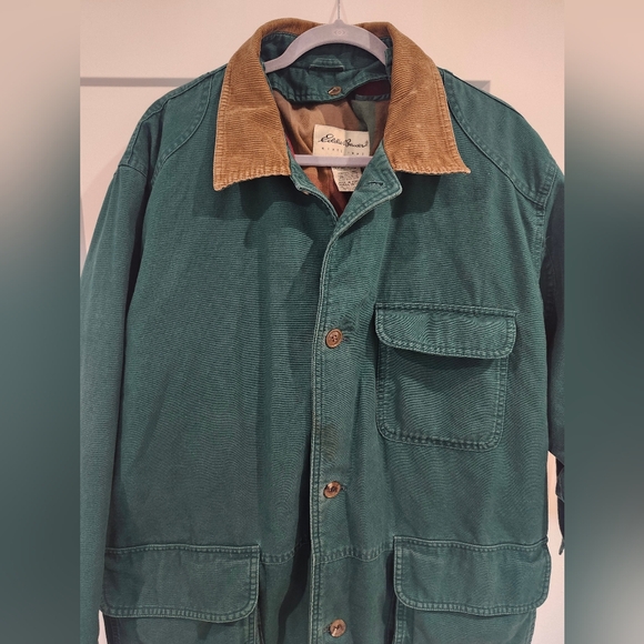 RARE VINTAGE EDDIE BAUER CHORE JACKET COAT MEDIUM GOOSE DOWN LINER GREEN BARN - Picture 3 of 16